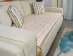Burgundy Striped Custom Size Linen Sofa Topper Slipcover Pet Friendly, Washable, Stain Resistant, Non Slip Furniture Couch Protector Sofa Pad