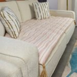 Burgundy Striped Custom Size Linen Sofa Topper Slipcover Pet Friendly, Washable, Stain Resistant, Non Slip Furniture Couch Protector Sofa Pad