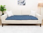 Midnight Navy Geometric Custom Size Linen Sofa Topper Slipcover Pet Friendly, Washable, Stain Resistant, Non Slip Furniture Couch Protector Sofa Pad - Image 3