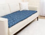 Midnight Navy Geometric Custom Size Linen Sofa Topper Slipcover Pet Friendly, Washable, Stain Resistant, Non Slip Furniture Couch Protector Sofa Pad