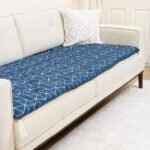 Midnight Navy Geometric Custom Size Linen Sofa Topper Slipcover Pet Friendly, Washable, Stain Resistant, Non Slip Furniture Couch Protector Sofa Pad