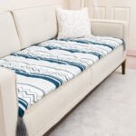 Minimalist Blue Linear Sofa Topper Slipcover Pet Friendly, Washable, Stain Resistant, Non Slip Furniture Couch Protector Sofa Pad