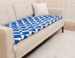 Royal Blue Geometric Custom Size Linen Sofa Topper Slipcover Pet Friendly, Washable, Stain Resistant, Non Slip Furniture Couch Protector Sofa Pad