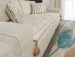 Cream Striped Custom Size Linen Sofa Topper Slipcover Pet Friendly, Washable, Stain Resistant, Non Slip Furniture Couch Protector Sofa Pad