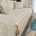 Cream Striped Custom Size Linen Sofa Topper Slipcover Pet Friendly, Washable, Stain Resistant, Non Slip Furniture Couch Protector Sofa Pad