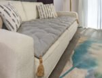 Gray Custom Size Linen Sofa Topper Slipcover Pet Friendly, Washable, Stain Resistant, Non Slip Furniture Couch Protector Sofa Pad
