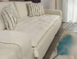 Cream Custom Size Linen Sofa Topper Slipcover Pet Friendly, Washable, Stain Resistant, Non Slip Furniture Couch Protector Sofa Pad