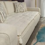 Cream Custom Size Linen Sofa Topper Slipcover Pet Friendly, Washable, Stain Resistant, Non Slip Furniture Couch Protector Sofa Pad