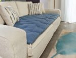 Blue Custom Size Linen Sofa Topper Slipcover Pet Friendly, Washable, Stain Resistant, Non Slip Furniture Couch Protector Sofa Pad