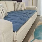 Blue Custom Size Linen Sofa Topper Slipcover Pet Friendly, Washable, Stain Resistant, Non Slip Furniture Couch Protector Sofa Pad