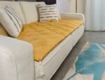 Mustard Color Custom Size Linen Sofa Topper Slipcover Pet Friendly, Washable, Stain Resistant, Non Slip Furniture Couch Protector Sofa Pad