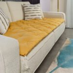 Mustard Color Custom Size Linen Sofa Topper Slipcover Pet Friendly, Washable, Stain Resistant, Non Slip Furniture Couch Protector Sofa Pad