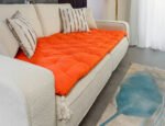 Orange Custom Size Linen Sofa Topper Slipcover Pet Friendly, Washable, Stain Resistant, Non Slip Furniture Couch Protector Sofa Pad