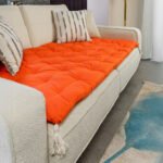 Orange Custom Size Linen Sofa Topper Slipcover Pet Friendly, Washable, Stain Resistant, Non Slip Furniture Couch Protector Sofa Pad