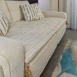 Gray Striped Custom Size Linen Sofa Topper Slipcover Pet Friendly, Washable, Stain Resistant, Non Slip Furniture Couch Protector Sofa Pad