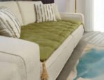 Mustard Green Custom Size Linen Sofa Topper Slipcover Pet Friendly, Washable, Stain Resistant, Non Slip Furniture Couch Protector Sofa Pad