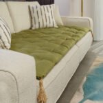 Mustard Green Custom Size Linen Sofa Topper Slipcover Pet Friendly, Washable, Stain Resistant, Non Slip Furniture Couch Protector Sofa Pad